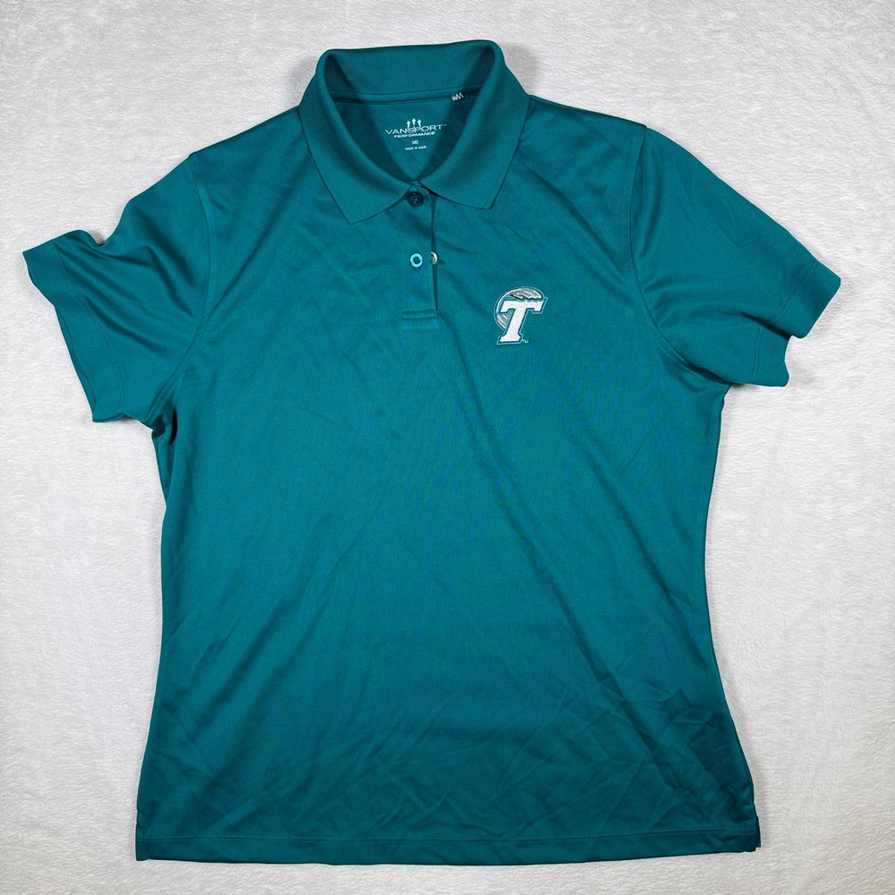 Vansport Performance Polo Shirt Teal T Logo Short Sleeve‎ Mens Size Medium